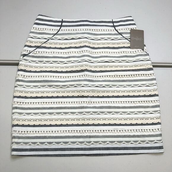 Anthropologie Dresses & Skirts - TABITHA Anthropologie Womens Skirt Lace Stripe Lined Pockets Size 4 Linen Blend